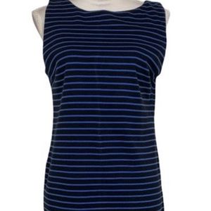 Talbots Sheath Dress Size M Blue/Black Stripes Sleeveless Summer Side Slits